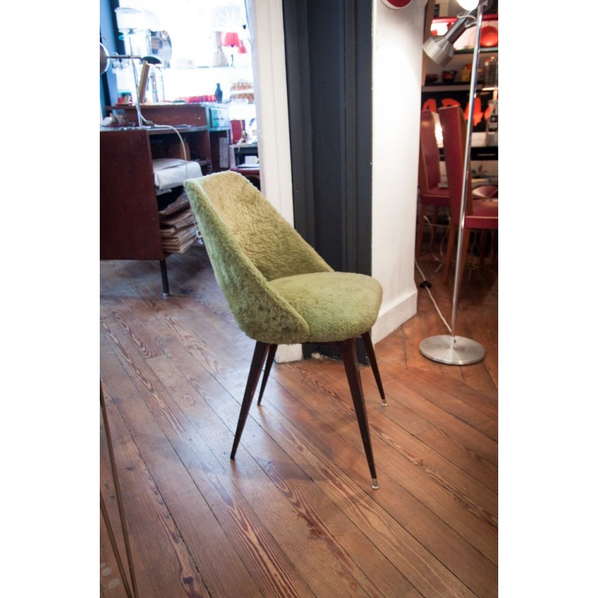 Fauteuil moumoute vert vintage et son coussin