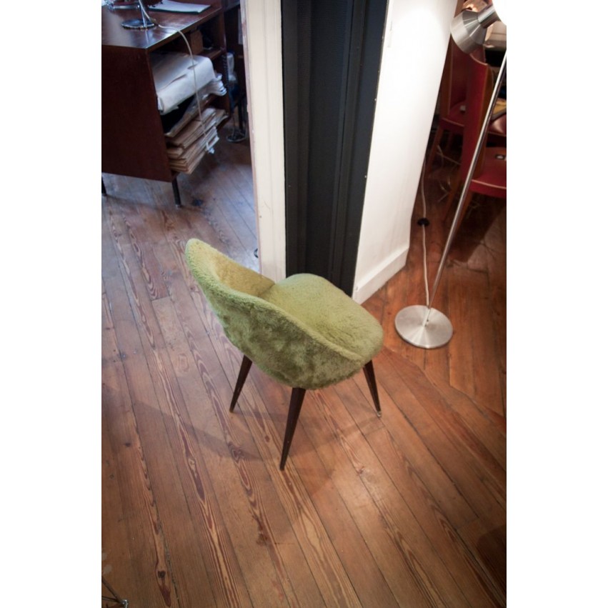Fauteuil moumoute vert vintage et son coussin