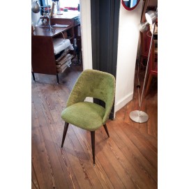 Fauteuil moumoute vert vintage et son coussin