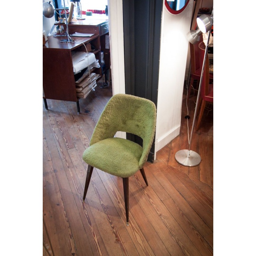 Fauteuil moumoute vert vintage et son coussin