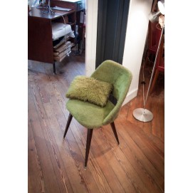 Fauteuil moumoute vert vintage et son coussin