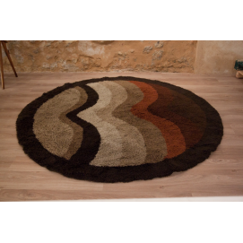 Grand tapis en laine rond des années 1960