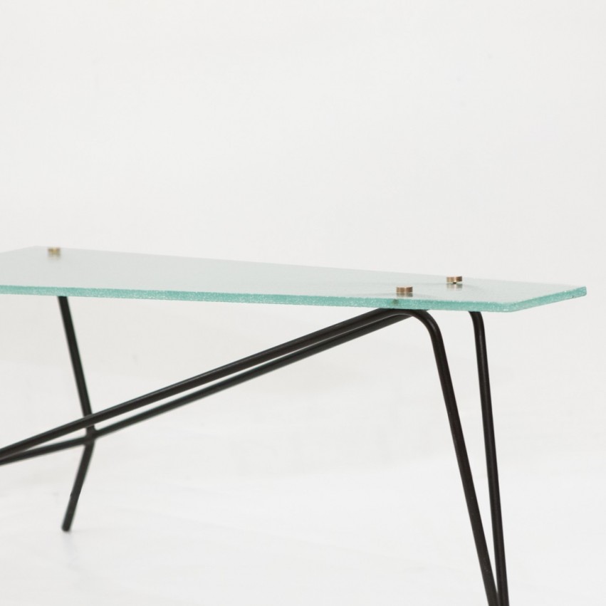 Table basse en verre et métal - Robert Mathieu et Turenne Chevallereau