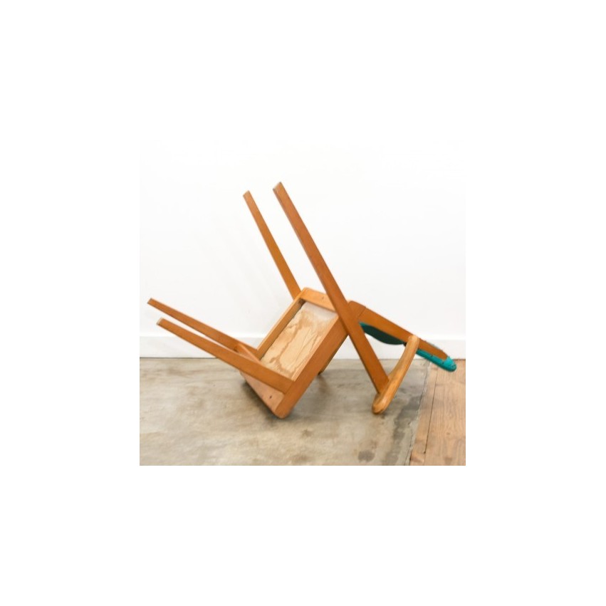 Fauteuil bridge en bois et Skaï des années 1950 - Achille Decommere