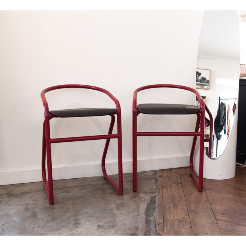 Chaises d'atelier en tube rouge