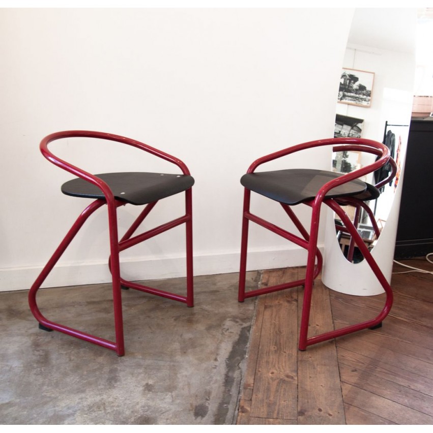 Chaises d'atelier en tube rouge