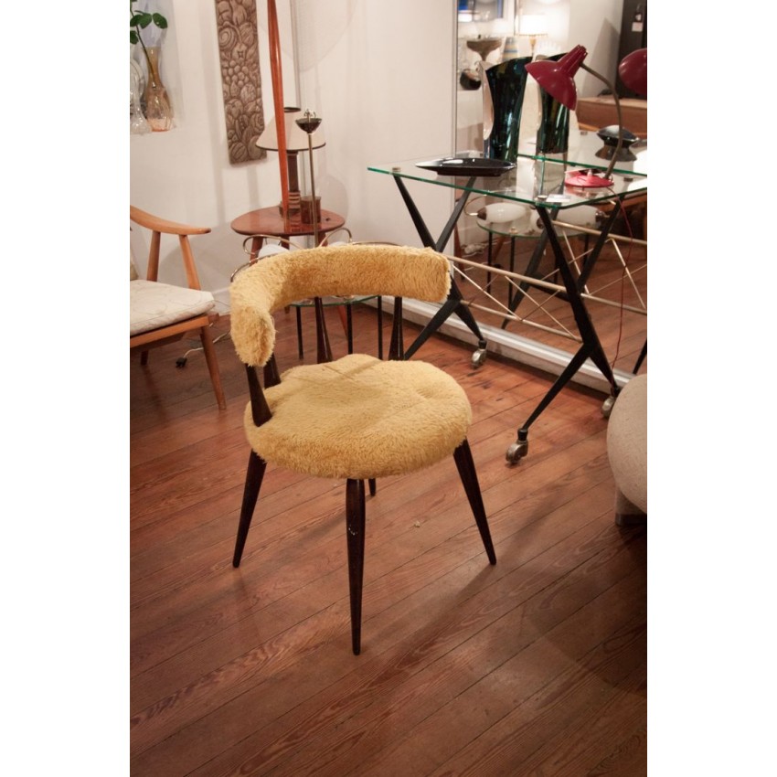 Fauteuil  moumoute bois/jaune