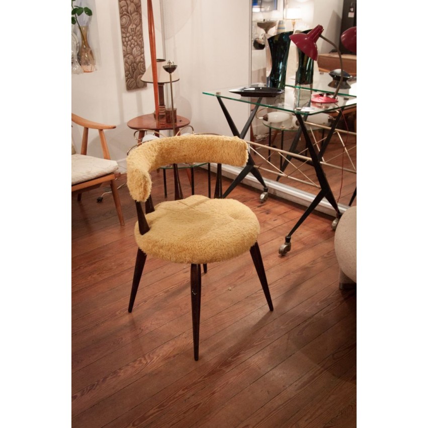 Fauteuil  moumoute bois/jaune
