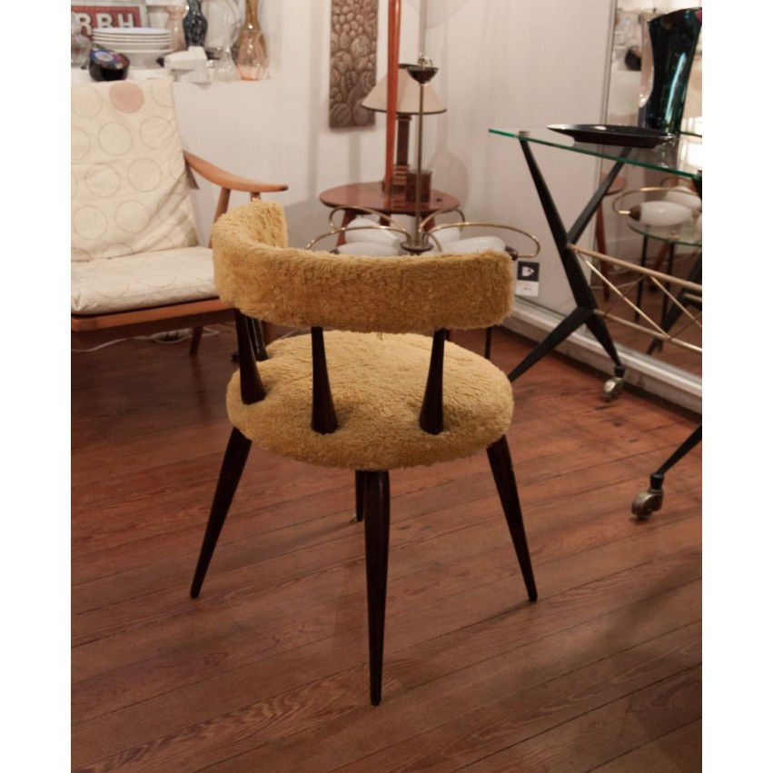 Fauteuil  moumoute bois/jaune