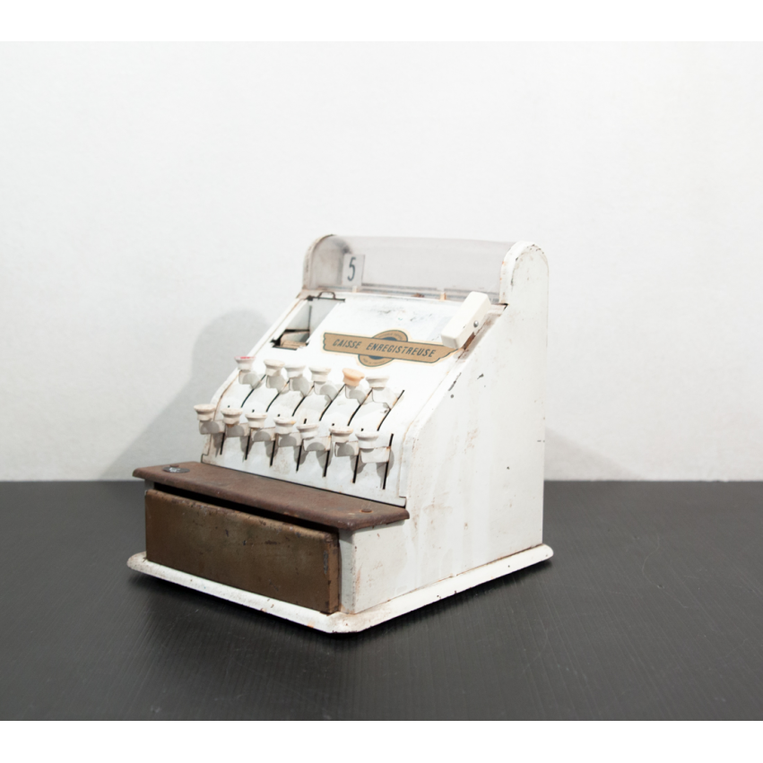 Ancienne caisse enregistreuse enfant, métal blanc, tiroir caisse, jouet  enfant vintage, jouet de caissière, France. -  France