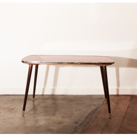 Grande table basse en Formica rouge - Pieds compas