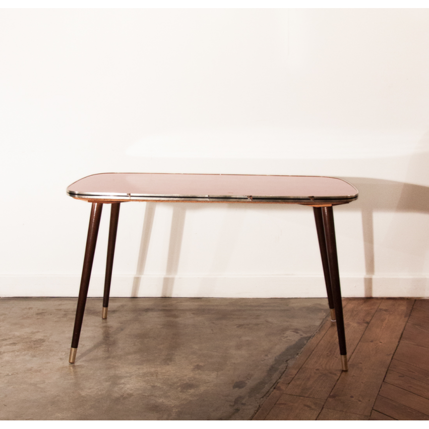 Grande table basse en Formica rouge - Pieds compas