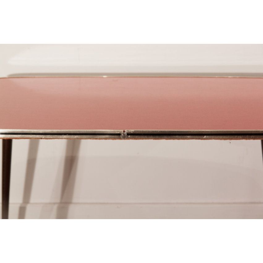 Grande table basse en Formica rouge - Pieds compas