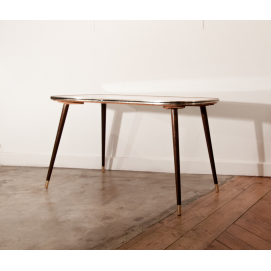 Grande table basse en Formica rouge - Pieds compas