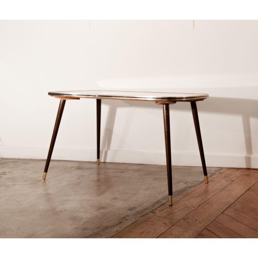 Grande table basse en Formica rouge - Pieds compas