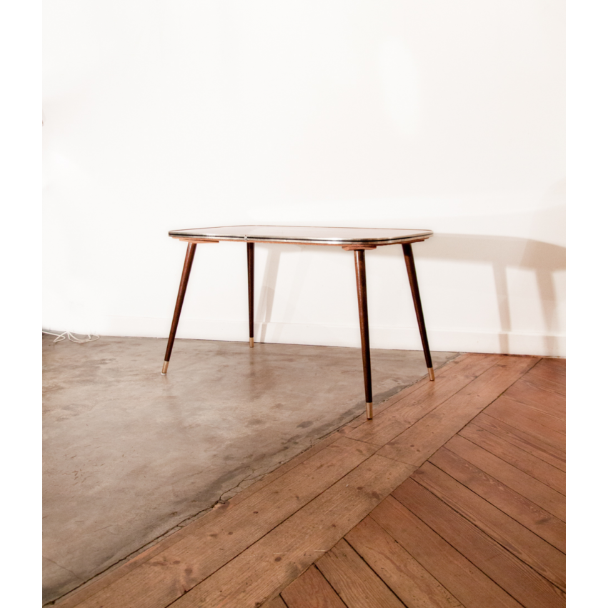 Grande table basse en Formica rouge - Pieds compas